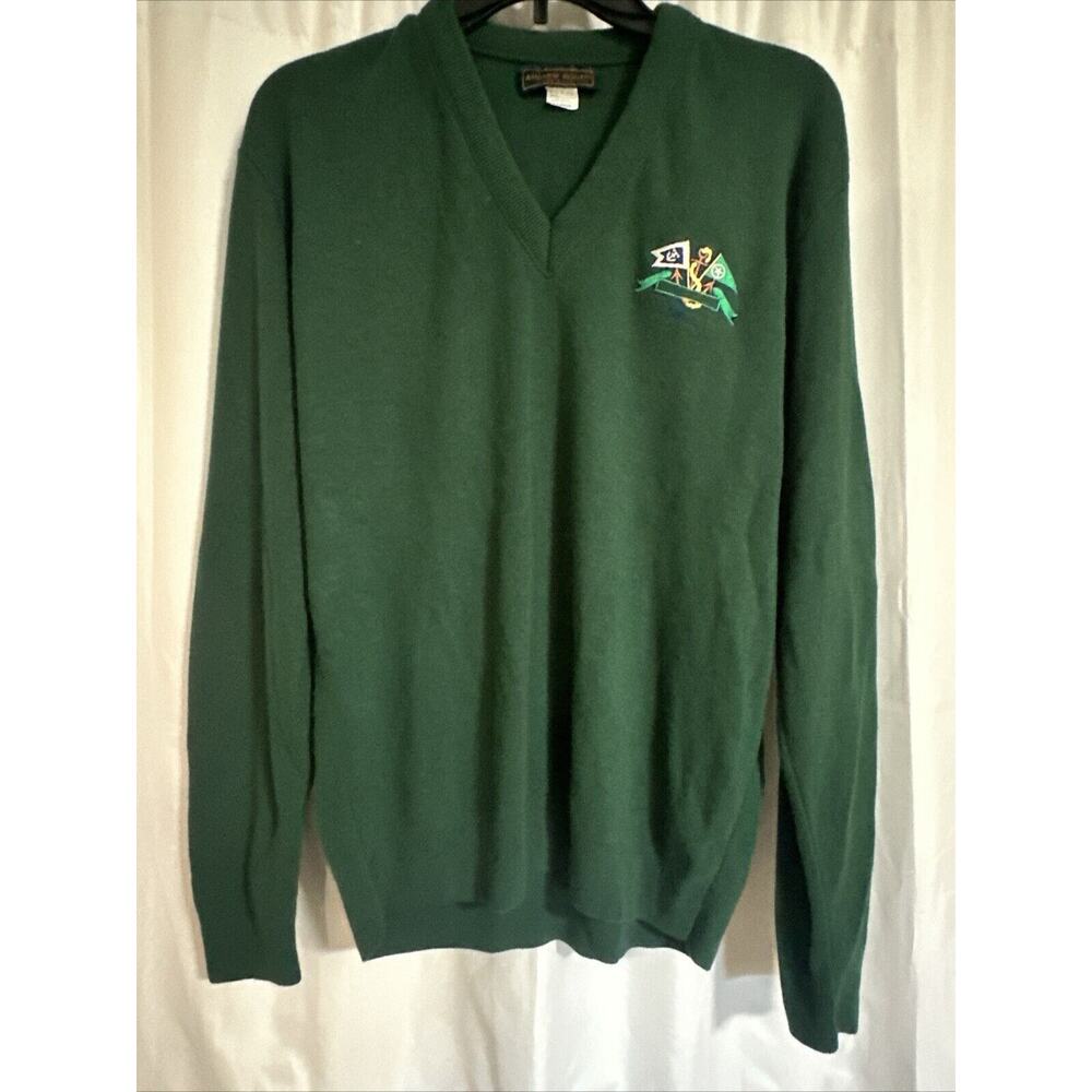 Andrew Rohan Sweater Men’s Long Sleeve Green Embroidered V-Neck XXL Made In USA